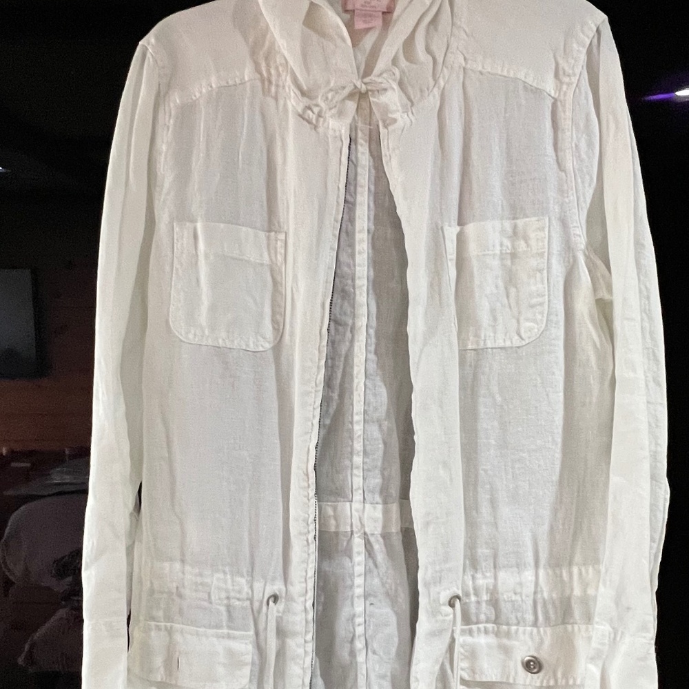 Hooded Linen Zip jacket with tie waist, unlined, St. Tropez -- Free Shipping!